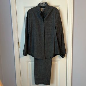 Vintage Evan-Picone Wool Blend Pantsuite, Charcoal Herringbone, Size 10